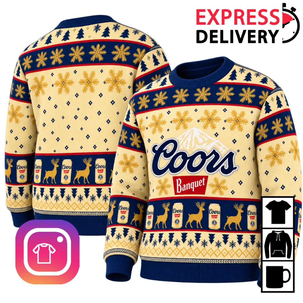 Coors Banquet Golden Reindeer Snowflake Christmas Sweater